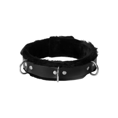 Collier de fermeture strict leather à fourrure étroite et doublée de fourru pas cher