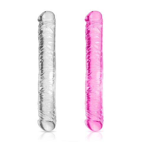 Double dongs 44 cm cristal veiné transparent - couleur : transparent pas cher