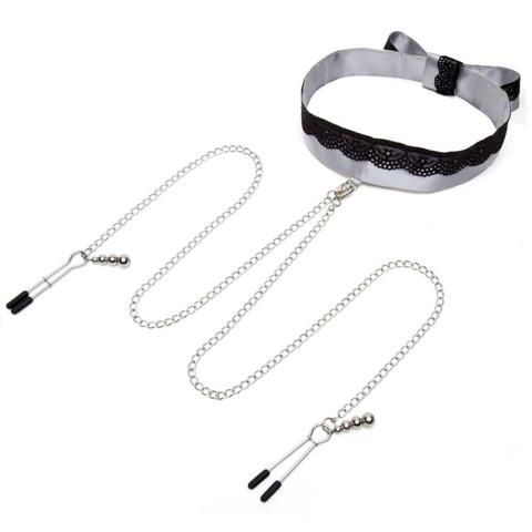 Fifty shades of grey - collier en satin avec pinces à tétons pas cher