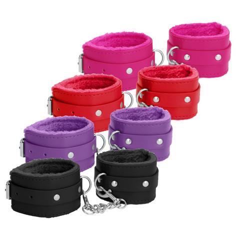 Menottes poignets plush leather wrist cuffs - couleur : rose pas cher