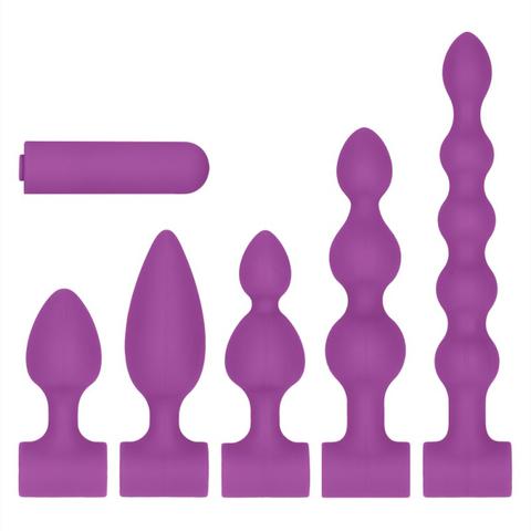 Packs de 5 plugs anal vibrants rechargeable violet pas cher