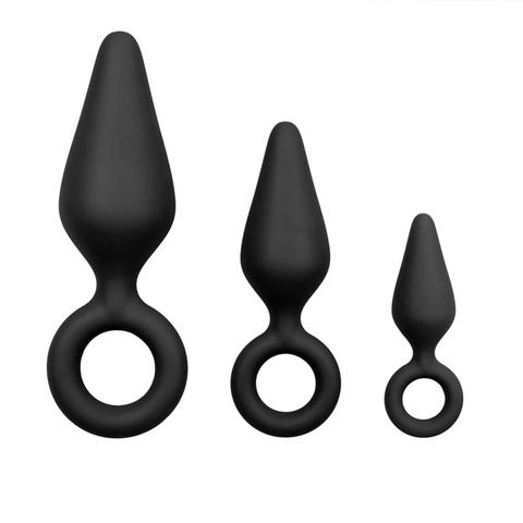 Plugs anal noir avec anneau de rétraction - set pas cher