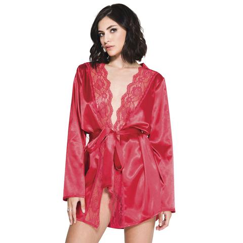 Robes à manches longues en satin - rouge pas cher