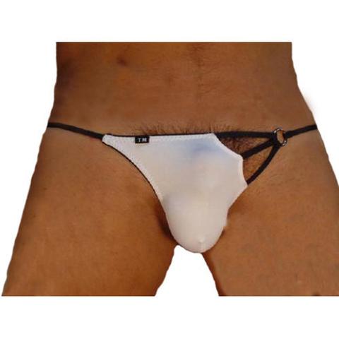 Strings blanc pour hommes avec des bandes noires. pas cher