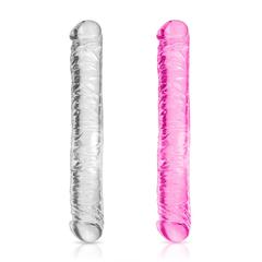 Double dongs 44 cm cristal veiné transparent - couleur : rose pas cher