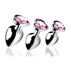 Packs de 3 plugs anal métal bijou pink heart gem pas cher